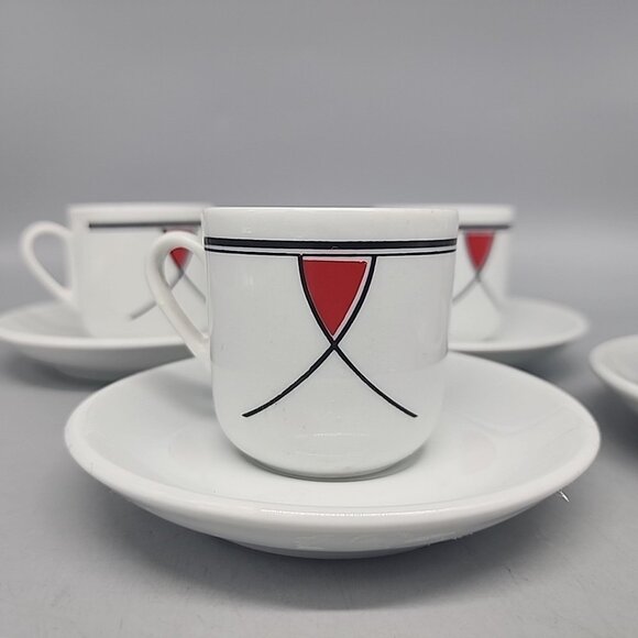 Postmodern Design Set Of 4 Vintage Ceramic Espresso Coffee Tea cups Saucer Italy - Picture 2 of 7
